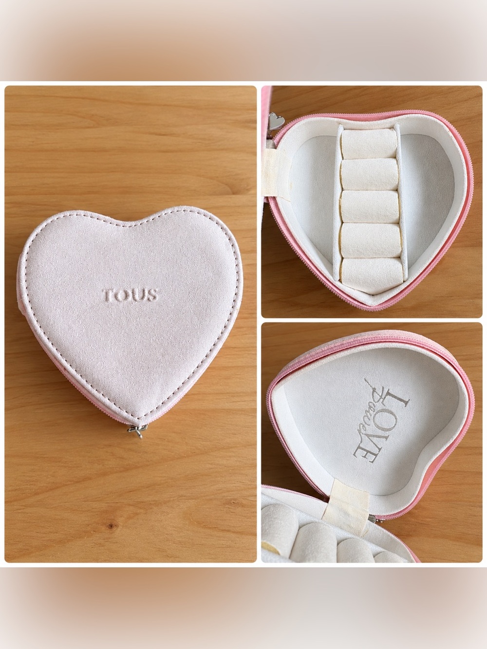 TOUS Pink Heart-Shaped Jewelry Case Box w Zip